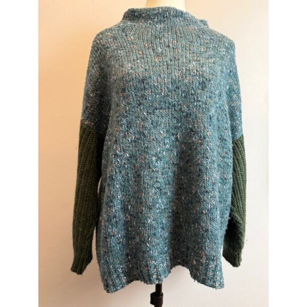 Chelsea 28‎ Small Blue Green Mohair Blend Sweater Cozy Textured Chunky Oversized